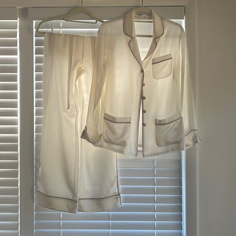 OLIVIA VON HALLE Coco silk-satin pajama set in Ivory, size Small